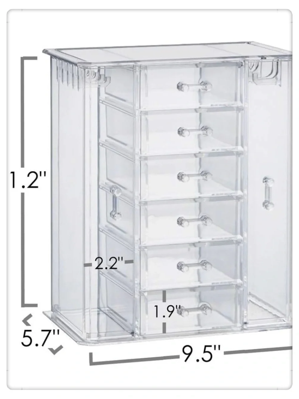 Clear Acrylic Jewelry Organizer Tower with Drawers and Hooks
